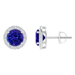 Angara Natural Round 1.8ct Tanzanite Halo Stud Earrings in 14K Gold for Women