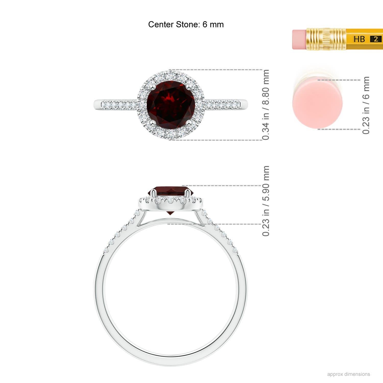 Angara Anillo Halo de Granate Redondo Natural de 1 ct con Detalles de Diamante en Oro Macizo de 14K en Nuevo estado para la venta en Los Angeles, CA