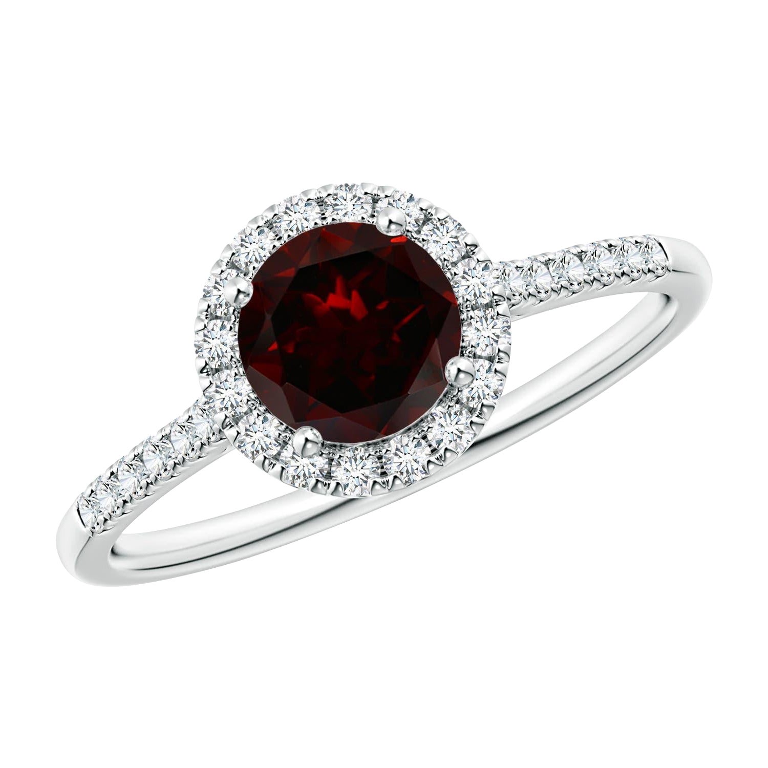 Angara Anillo Halo de Granate Redondo Natural de 1 ct con Detalles de Diamante en Oro Macizo de 14K