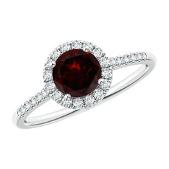 Angara Anillo Halo de Granate Redondo Natural de 1 ct con Detalles de Diamante en Oro Macizo de 14K