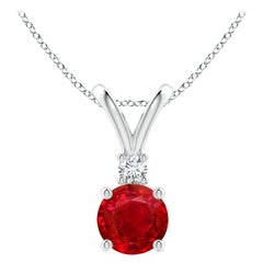 ANGARA Natural Round 1ct Ruby Solitaire Pendant with Diamond in 14K White Gold