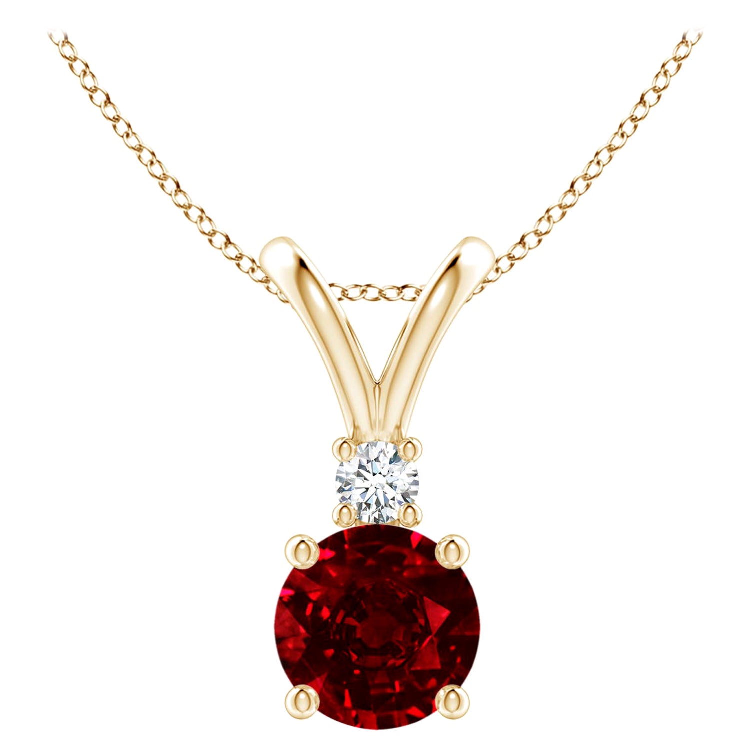 ANGARA Natural Round 1ct Ruby Solitaire Pendant with Diamond in Yellow Gold For Sale