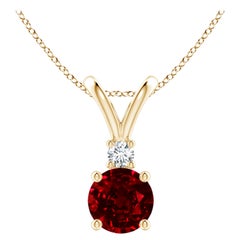 ANGARA Natural Round 1ct Ruby Solitaire Pendant with Diamond in Yellow Gold