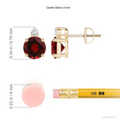 Angara Natural Round 2 ct Garnet Stud Earrings with Diamond in 14K Solid Gold