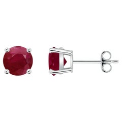 Angara Natural Round 2 ct Ruby Stud Earrings in 14K Solid Gold for Women
