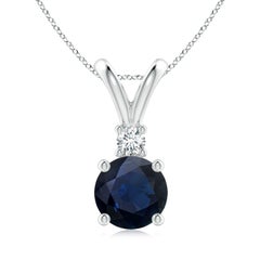 Angara Natürliche Runde 2,2 ct Blauer Saphir Solitär Anhänger in 14K Weißgold