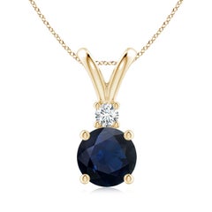 Angara Natürliche Runde 2,2 ct Blauer Saphir Solitär-Anhänger in 14K Gelbgold