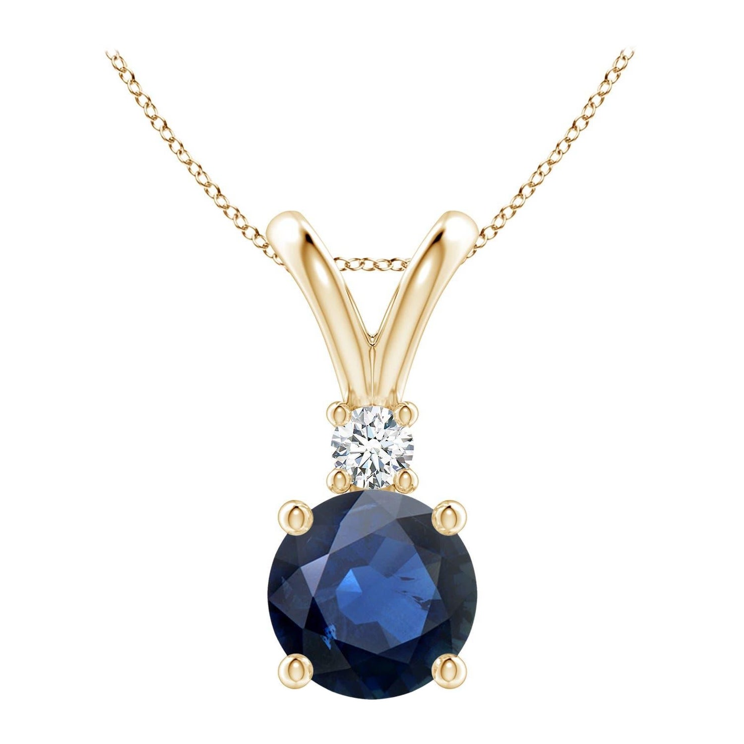 Angara Natürliche Runde 2,2 ct Blauer Saphir Solitär-Anhänger in 14K Gelbgold