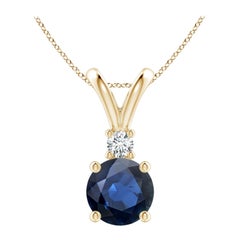 Angara Natürliche Runde 2,2 ct Blauer Saphir Solitär-Anhänger in 14K Gelbgold