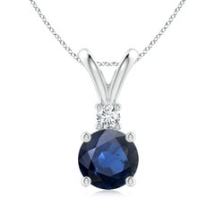 Angara Natürliche Runde 2,2 ct Blauer Saphir Solitär Anhänger mit Diamant Silber