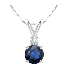 Angara Ciondolo solitario con zaffiro blu tondo naturale da 2,2 carati e diamante A. Silver
