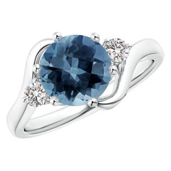 Angara Natural Round 2.25ct London Blue Topaz Three Stone Ring in 14K Solid Gold