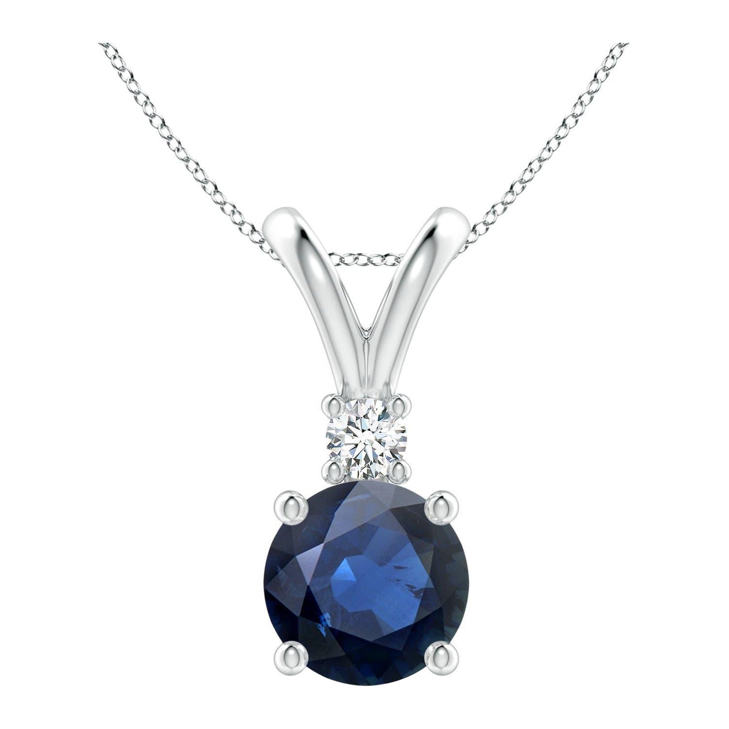 Ciondolo con zaffiro blu rotondo e diamante solitario Angara Nature da 2,2 carati in platino in vendita
