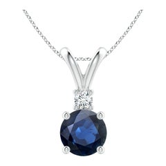 Ciondolo con zaffiro blu rotondo e diamante solitario Angara Nature da 2,2 carati in platino