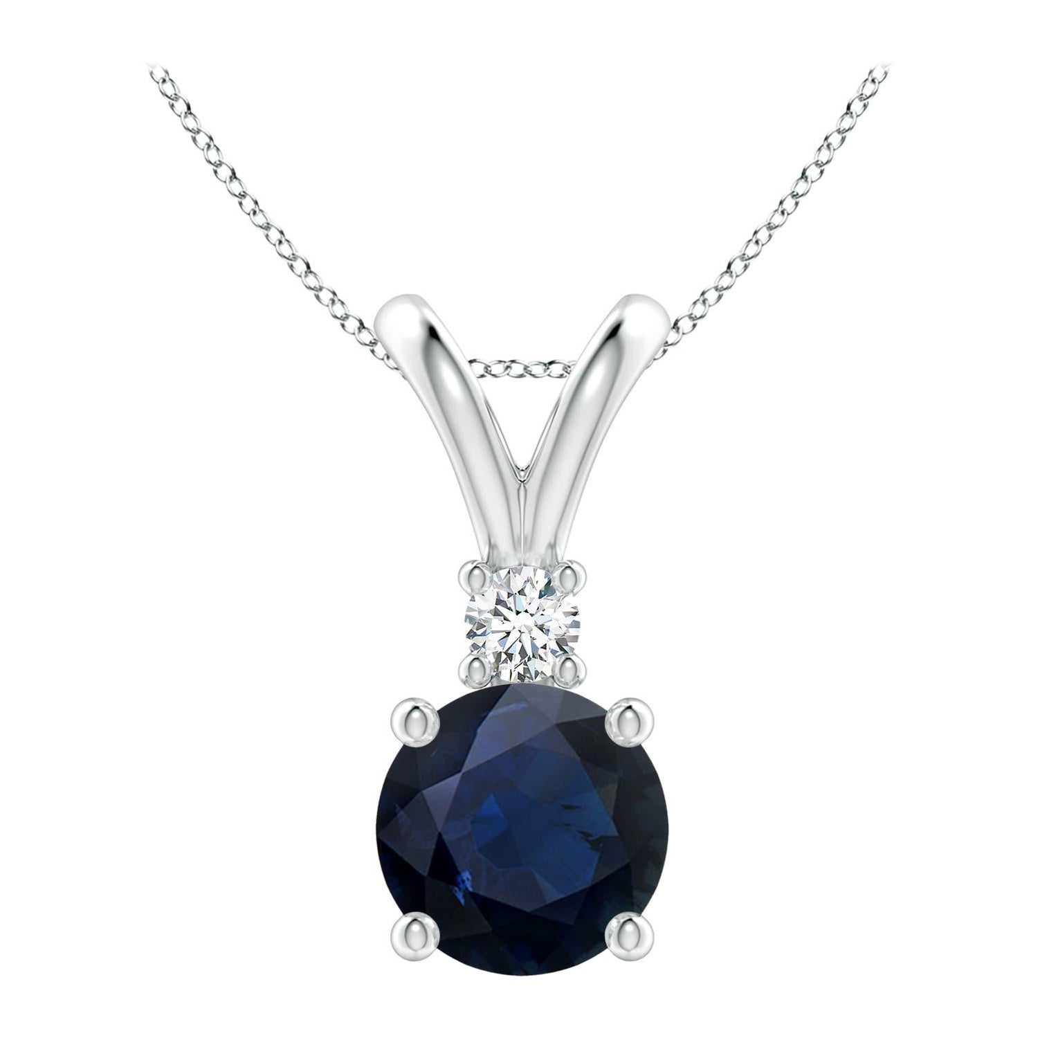 Angara Natürliche Runde 2,2ct Blauer Saphir Solitär-Anhänger mit Diamant Platin