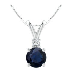 Angara Natürliche Runde 2,2ct Blauer Saphir Solitär-Anhänger mit Diamant Platin
