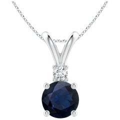 Pendentif solitaire en saphir bleu rond de 2,2 ct avec diamant A Silver