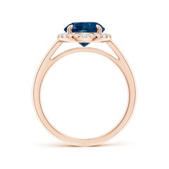Anello Angara con Topazio Blu di Londra rotondo naturale da 2,35 carati e diamante a raggiera in oro 14K