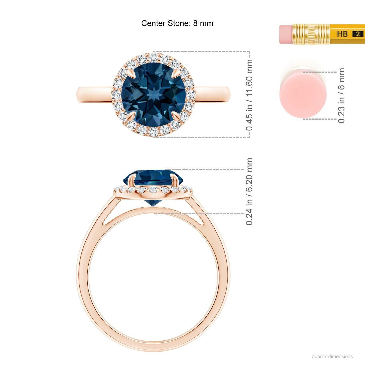 Angara Natürlicher runder 2,35ct Londoner Blautopas Ring mit Diamant-Halo in 14K Gold Damen im Angebot