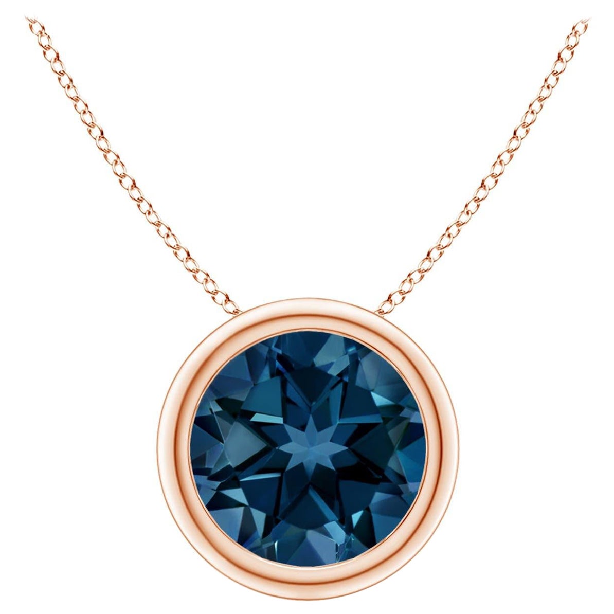 Angara Natural Round 2.35ct London Blue Topaz Solitaire Pendant 14K Solid Gold