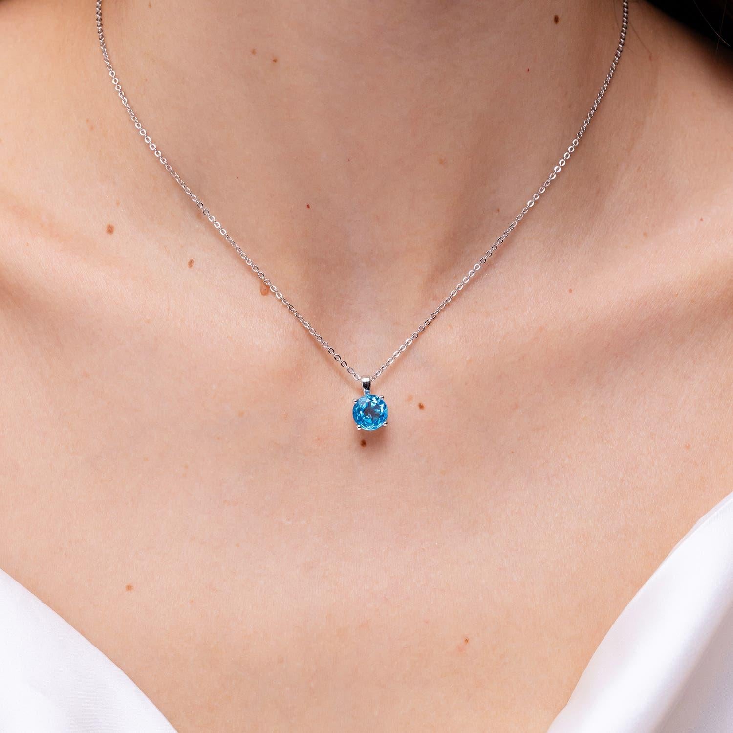 Modern Angara Natural Round 2.35ct Swiss Blue Topaz Solitaire Pendant in 14K Solid Gold For Sale