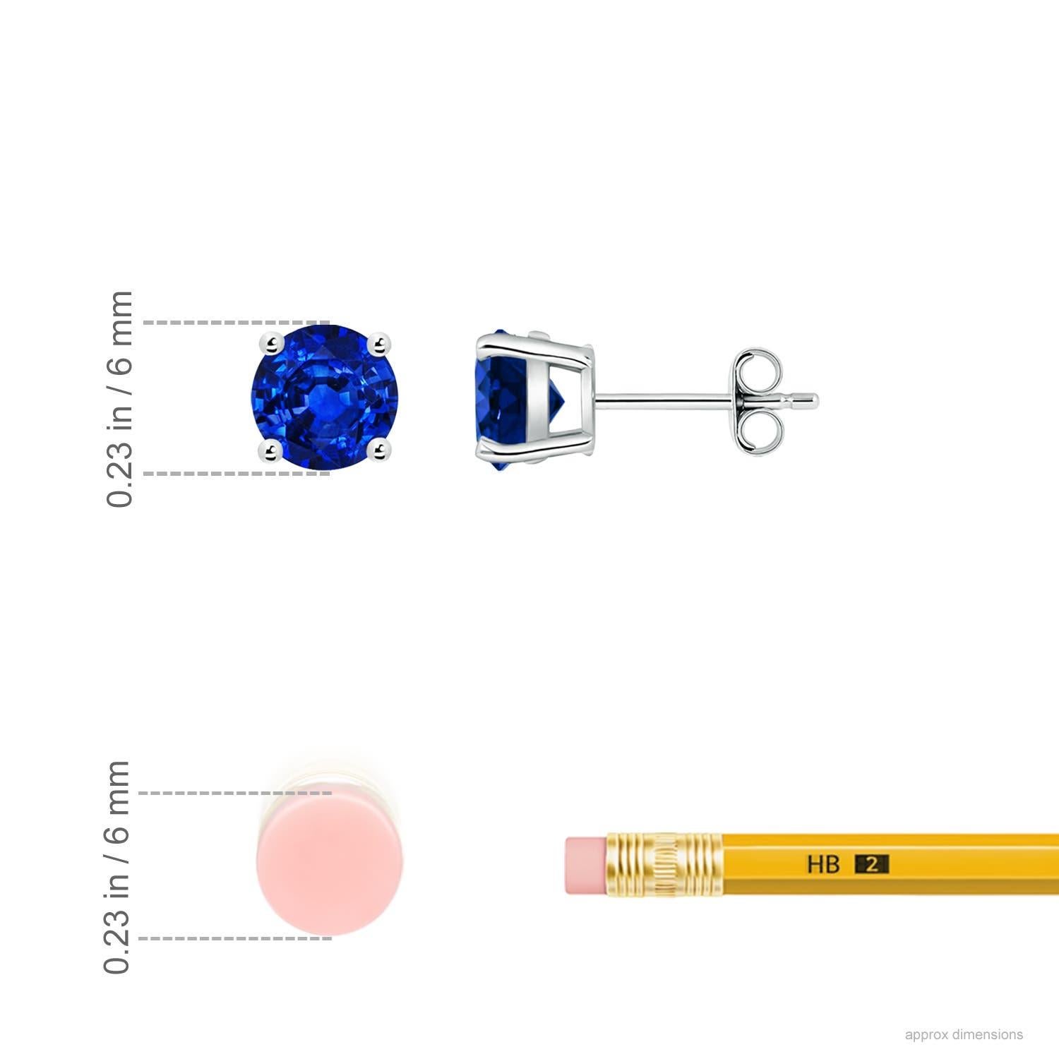 Taille ronde Angara Natural Round 2ct Blue Sapphire Stud Ears in 14K Solid Gold for Women (Boucles d'oreilles saphir bleu rond en or massif 14K pour femmes) en vente