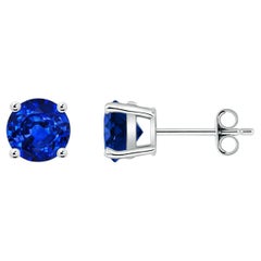 Angara Natural Round 2ct Blue Sapphire Stud Ears in 14K Solid Gold for Women (Boucles d
oreilles saphir bleu rond en or massif 14K pour femmes)