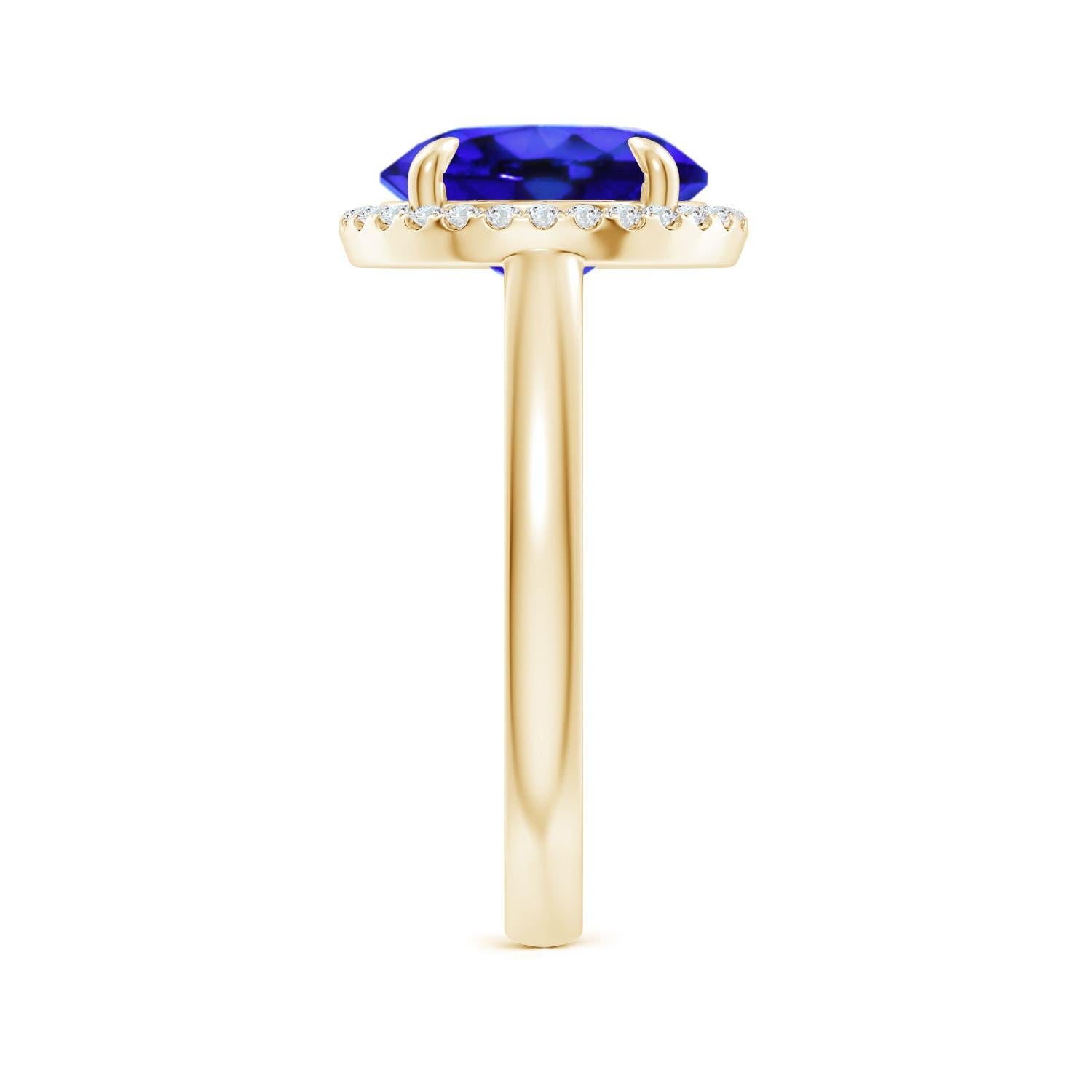Bague Angara en or massif 14 carats, Tanzanite ronde naturelle de 3,5 ct avec halo de diamants Neuf - En vente à Los Angeles, CA