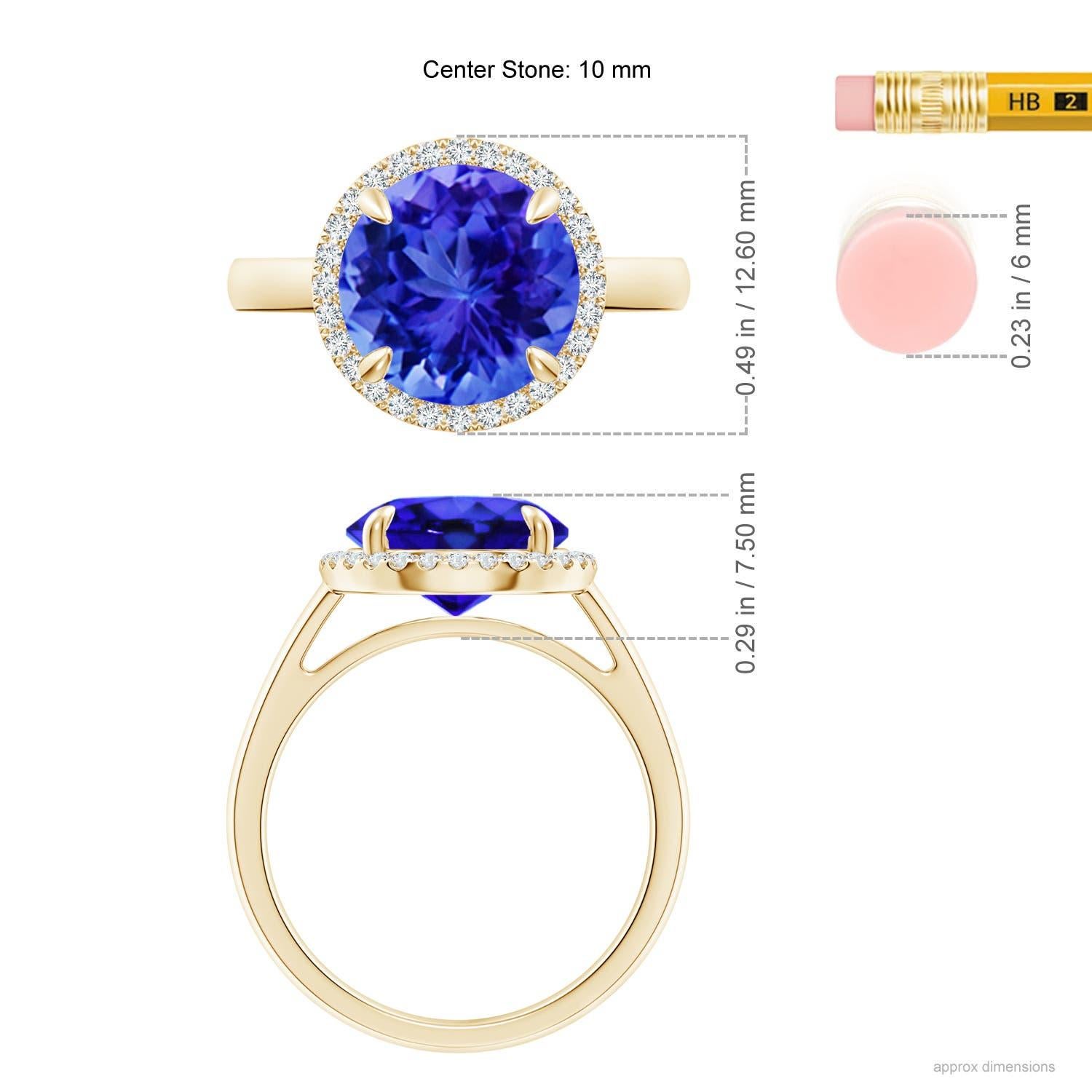 Bague Angara en or massif 14 carats, Tanzanite ronde naturelle de 3,5 ct avec halo de diamants Pour femmes en vente