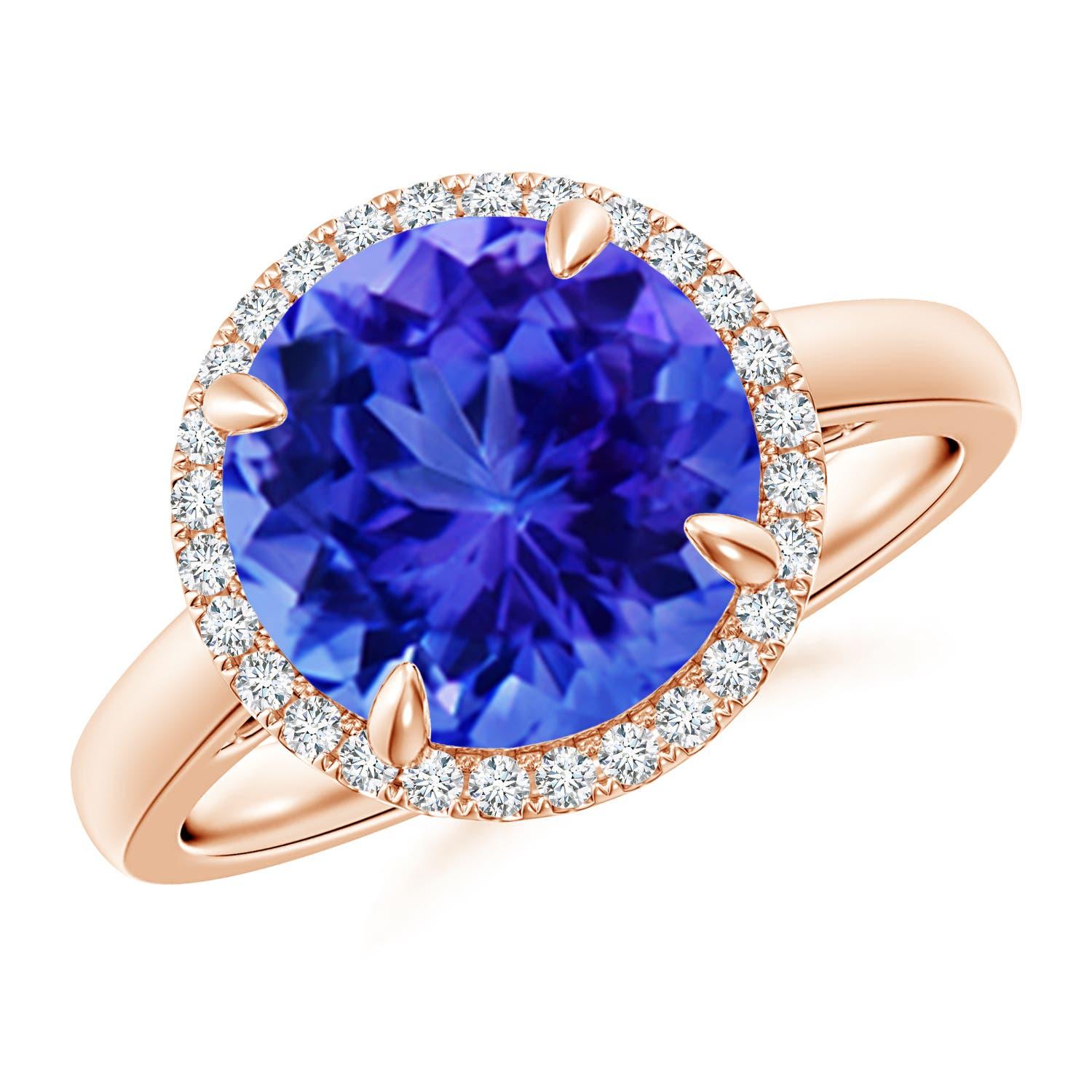 Bague Angara en or massif 14 carats, Tanzanite ronde naturelle de 3,5 ct avec halo de diamants en vente 2