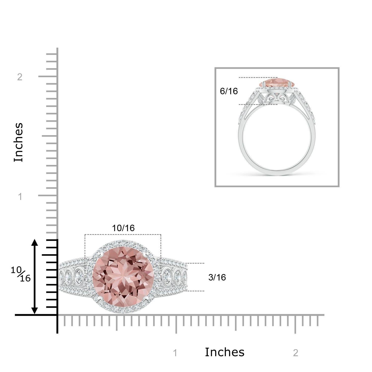 Angara Natürliche Runde 5,1 ct Morganit Halo Regal Ring mit Diamant in 14 Gold (Rundschliff) im Angebot