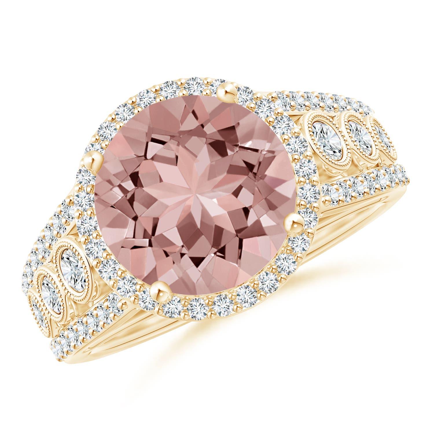 Angara Natürliche Runde 5,1 ct Morganit Halo Regal Ring mit Diamant in 14 Gold im Zustand „Neu“ im Angebot in Los Angeles, CA