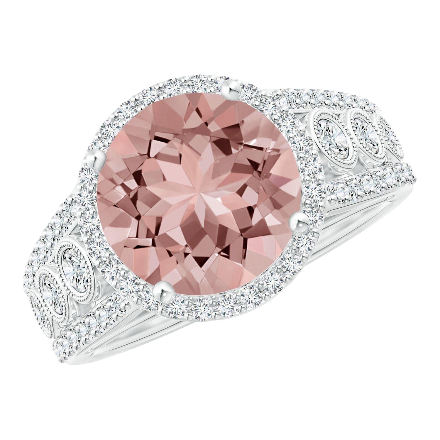 Angara Natürliche Runde 5,1 ct Morganit Halo Regal Ring mit Diamant in 14 Gold