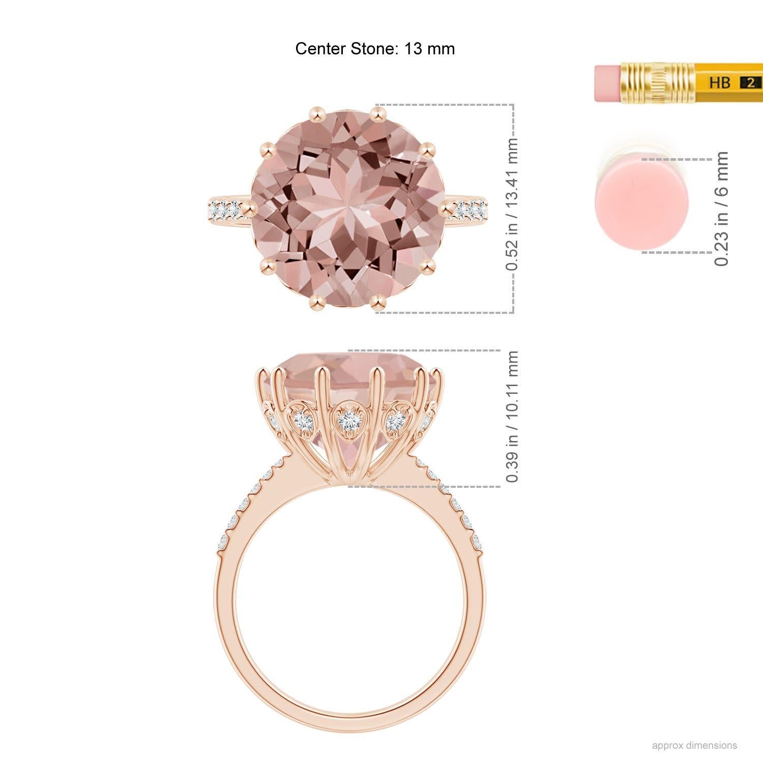 Angara Natürliche Runde 6,5 ct Morganit verjüngt Schaft Cocktail-Ring in 14K Gold im Angebot 1