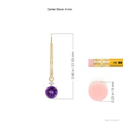 Angara Natural Round Amethyst Leverback Dangle Earrings with Diamond in 14K Gold