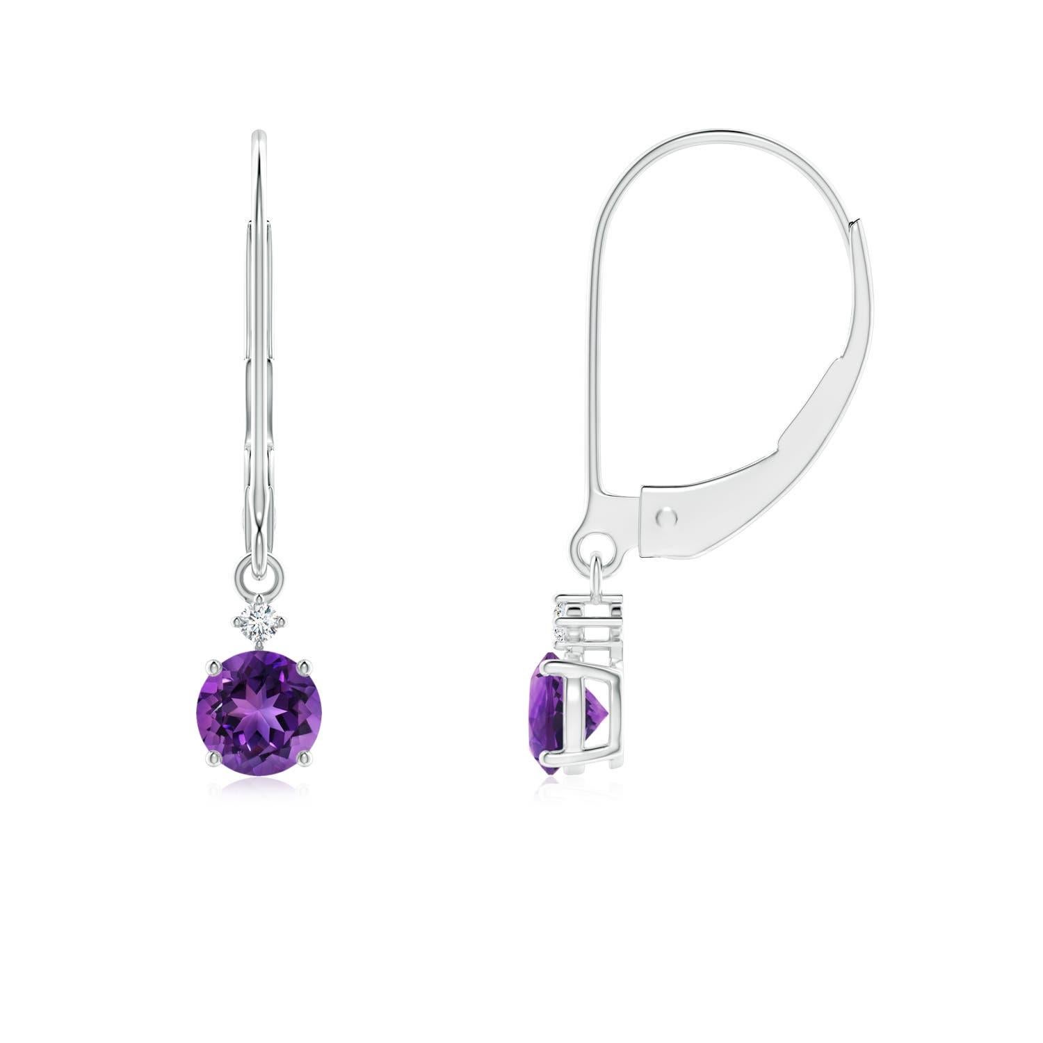 Angara Orecchini pendenti con ametista tonda naturale e diamante in oro 14K In condizioni Nuovo in vendita a Los Angeles, CA