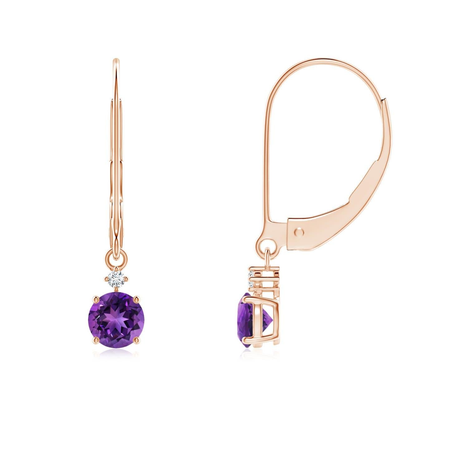 Donna Angara Orecchini pendenti con ametista tonda naturale e diamante in oro 14K in vendita