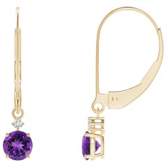 Angara Orecchini pendenti con ametista tonda naturale e diamante in oro 14K