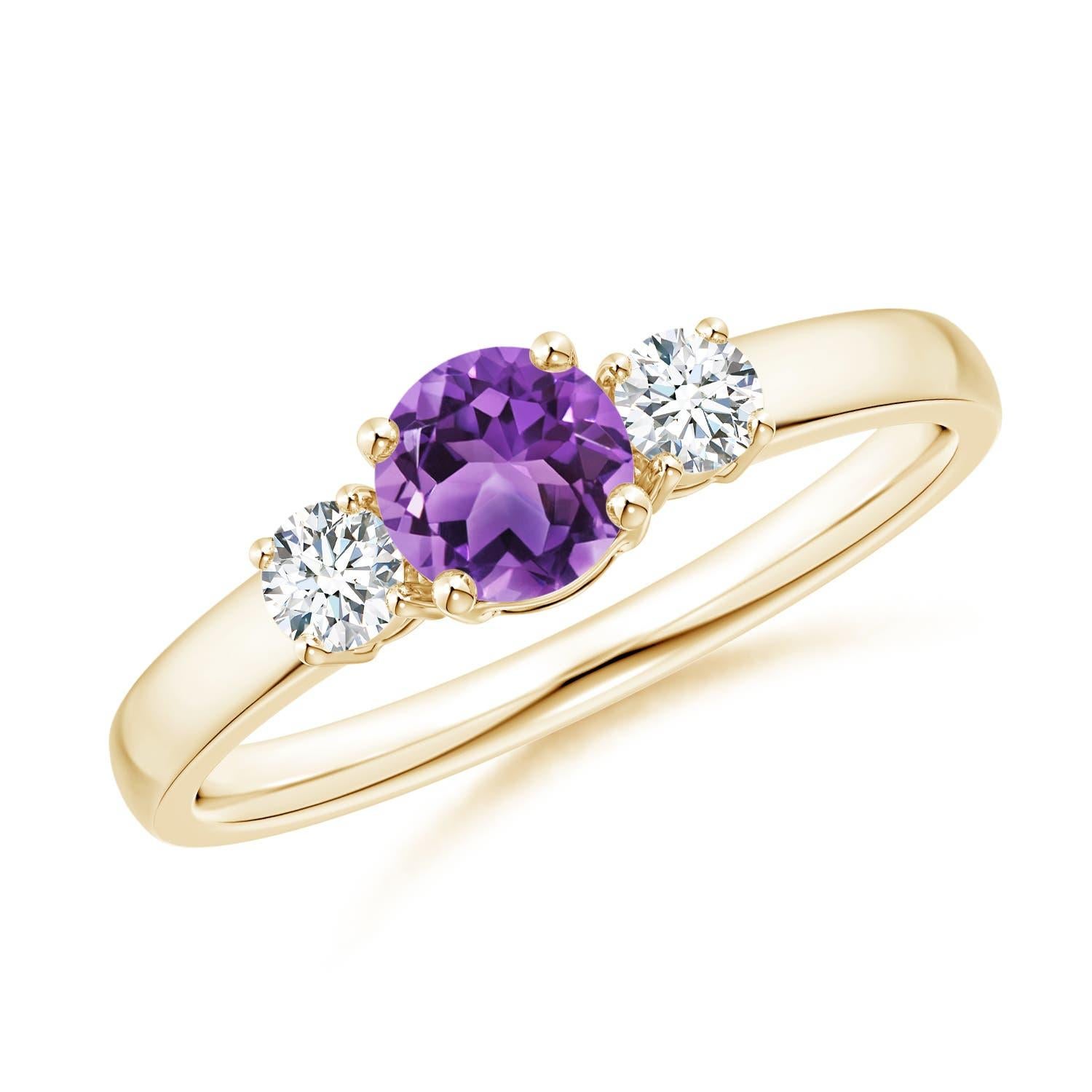 Angara natürlichen runden Amethyst drei Stein Verlobungsring in 14K massivem Gold Damen im Angebot
