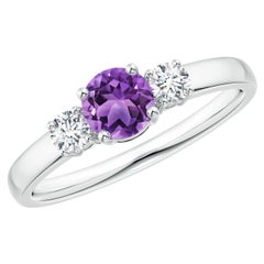 Angara natürlichen runden Amethyst drei Stein Verlobungsring in 14K massivem Gold