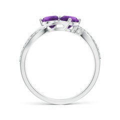 Anello a due pietre con ametista tonda naturale di Angara e diamanti in oro massiccio 14 carati
