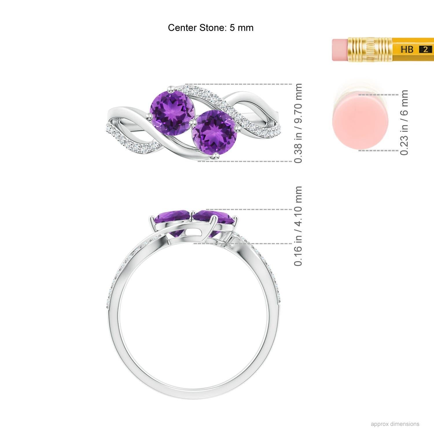 Angara Natural Round Amethyst Two Stone Ring with Diamonds in 14K Solid Gold In New Condition For Sale In Los Angeles, CA