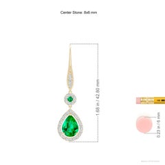 Angara Natural Round and Pear 1.9 ct Emerald Halo Leverback Earrings in 14K Gold