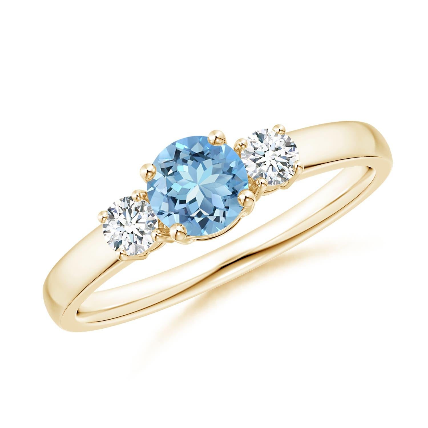 Anello di fidanzamento con diamante e acquamarina tonda naturale Angara in oro massiccio 14 carati in vendita 3