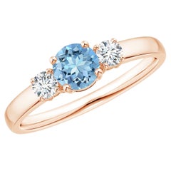 Anello di fidanzamento con diamante e acquamarina tonda naturale Angara in oro massiccio 14 carati