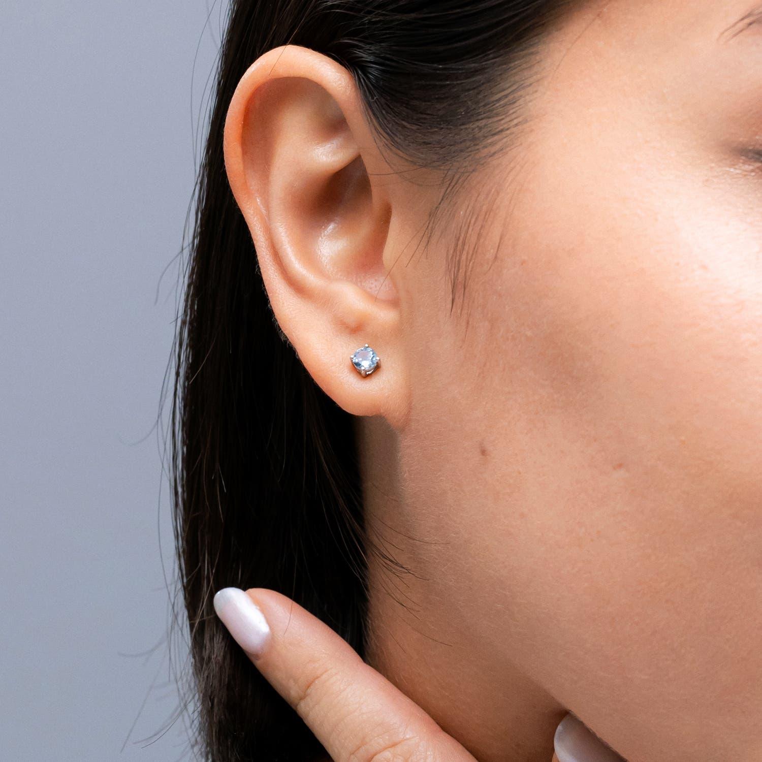 Moderne Angara - Boucles d'oreilles en or massif 14 carats avec aigue-marine ronde pour femmes en vente