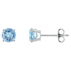 Angara Natural Round Aquamarine Stud Earrings in 14K Solid Gold for Women