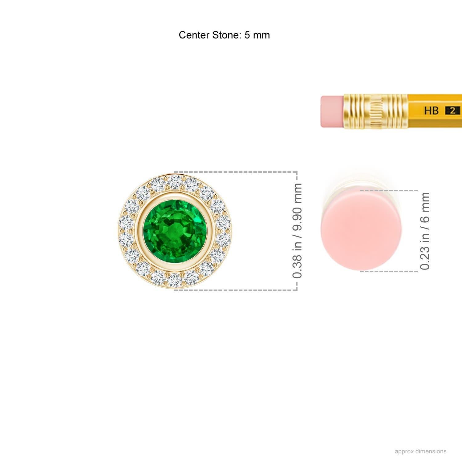 Taglio rotondo Angara Ciondolo con smeraldo rotondo naturale incastonato e diamante aureolato in oro massiccio 14K in vendita
