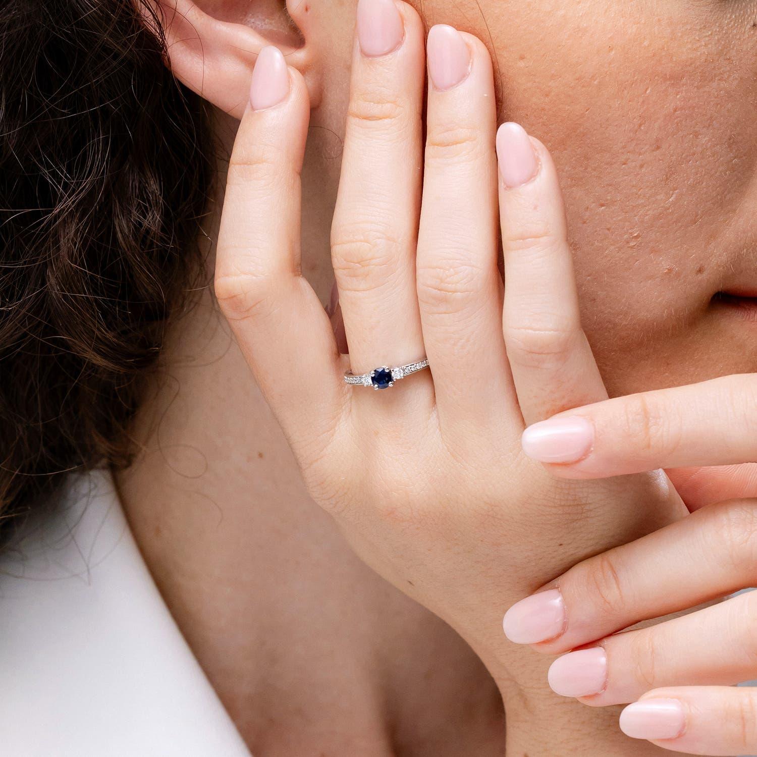 Modern Angara Natural Round Blue Sapphire and Diamond Engagement Ring in 14K Solid Gold For Sale