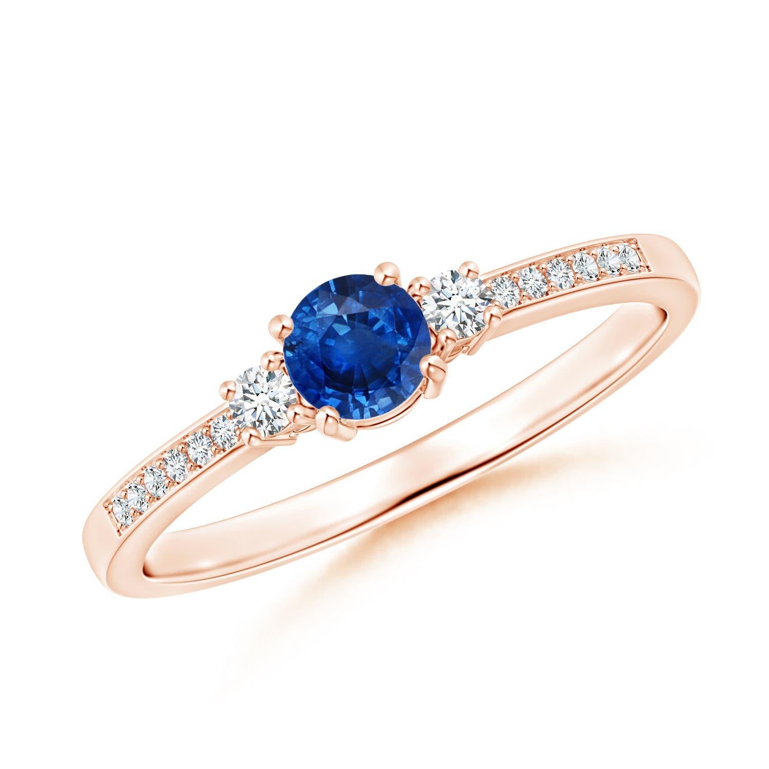Angara Natural Round Blue Sapphire and Diamond Engagement Ring in 14K Solid Gold For Sale 3